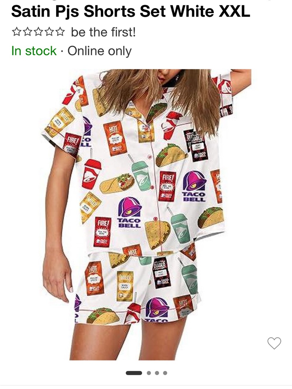 SheShow Taco Pattern White Satin Pajama Set NWT